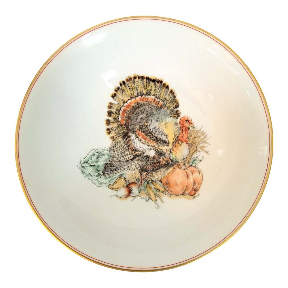 Fitz and Floyd HARVEST Porcelain Vegetable Bowl Autumn Decor Turkey Pumpkin